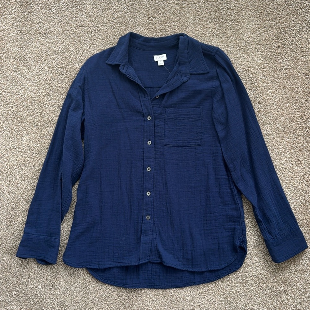 J Crew Navy Blue Collared Button Down Shirt Small